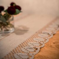 Classic Grey Linen Runner with Lace