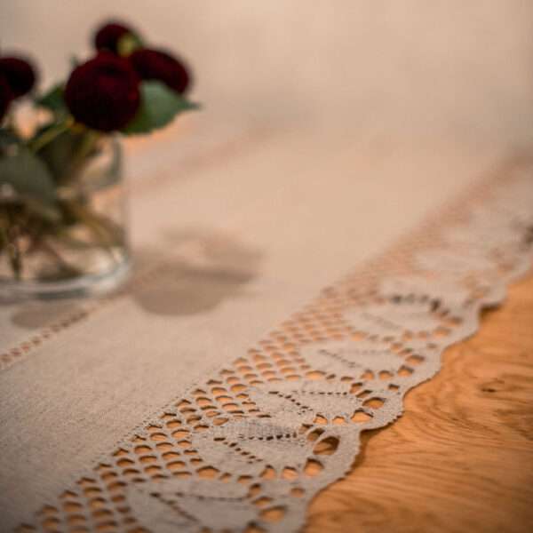 Classic Grey Linen Runner with Lace Classic Grey Linen Runner with Lace