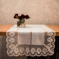 Classic White Linen Runner with Lace