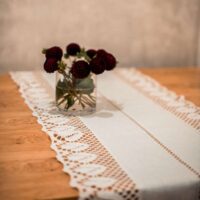 Classic White Linen Runner with Lace