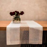 Classic White Linen Runner with Lace in the Middle