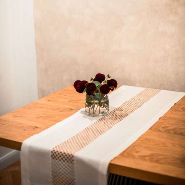 Classic White Linen Runner with Lace in the Middle Classic White Linen Runner with Lace in the Middle