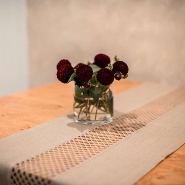 Classic Grey Linen Runner with Lace in the Middle Classic Grey Linen Runner with Lace in the Middle