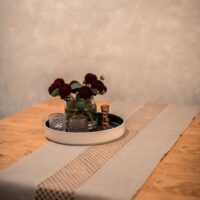 Classic Grey Linen Runner with Lace in the Middle