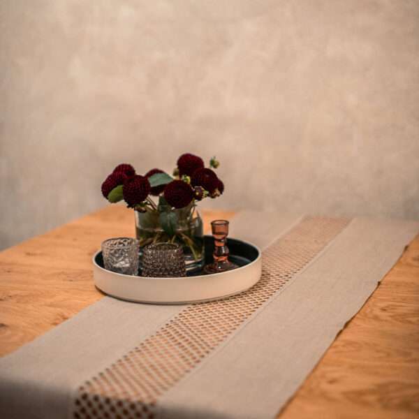 Classic Grey Linen Runner with Lace in the Middle Classic Grey Linen Runner with Lace in the Middle