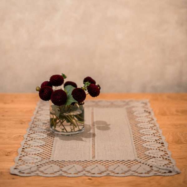 Classic Grey Linen Runner with Lace Classic Grey Linen Runner with Lace