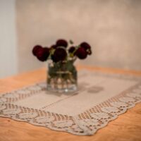Classic Grey Linen Runner with Lace