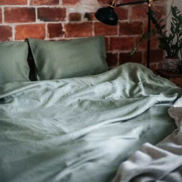 Green Washed Linen Bed Set Green Washed Linen Bed Set