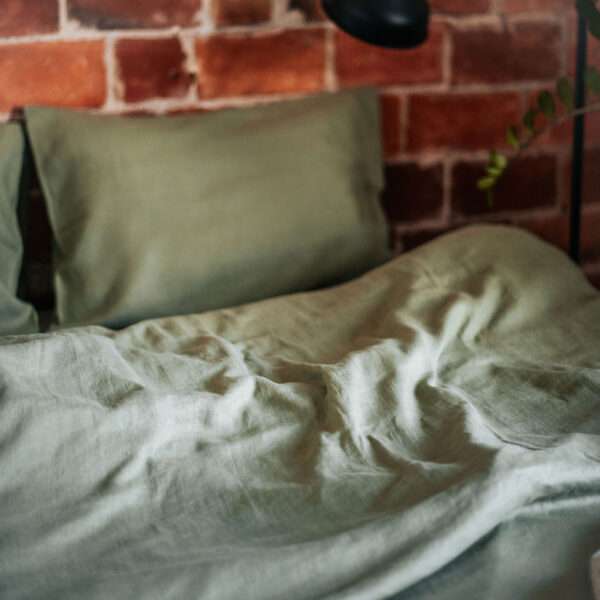 Green Washed Linen Bed Set Green Washed Linen Bed Set