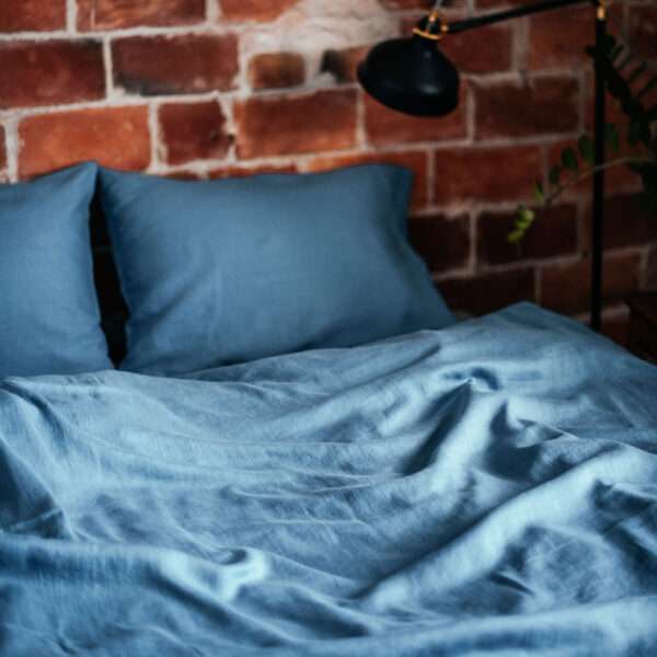 Blue Washed Linen Bed Set Blue Washed Linen Bed Set