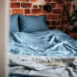 Blue Washed Linen Bed Set
