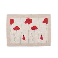Linen Placemat with Poppy Pattern and Classic Grey Border