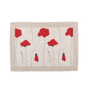 Linen Placemat with Poppy Pattern and Classic Grey Border
