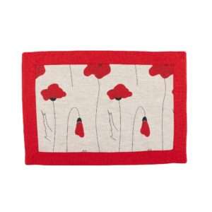 Linen Placemat with Poppy Pattern and Classic Red Border