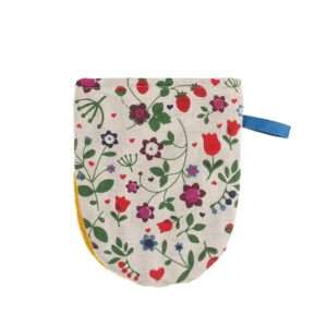 Linen oven mitt - Wild strawberry and flowers linen fabric - Nordic Linen
