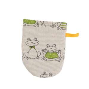 Linen oven mitt - Green frogs linen fabric - Nordic Linen