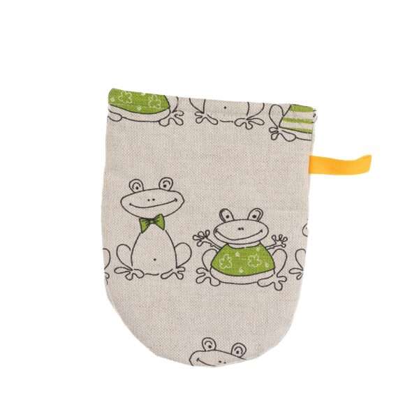 Linen oven mitt - Green frogs linen fabric - Nordic Linen