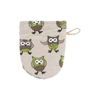 Linen oven mitt - Green owls linen fabric - Nordic Linen