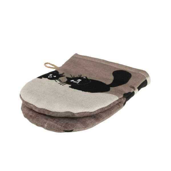 Linen oven mitt - Black cats linen fabric - Nordic Linen Linen oven mitt - Black cats linen fabric - Nordic Linen