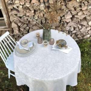 Light Blue Paisley Round Linen Tablecloth