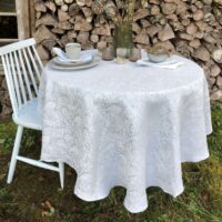 Light Blue Paisley Round Linen Tablecloth