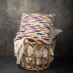 Linen pillow case in colorful fishes pattern