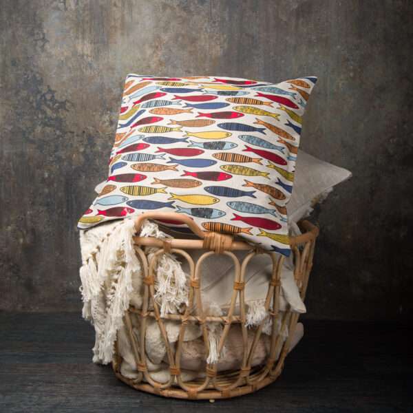 Linen pillow case in colorful fishes pattern Linen pillow case in colorful fishes pattern