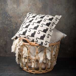 Linen pillow case in Black Cats Ghato pattern
