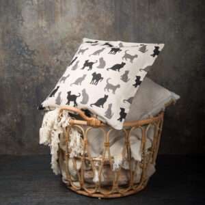Linen pillow case in Black and Grey Cats pattern