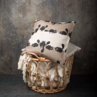 Linen pillow case in black cats pattern