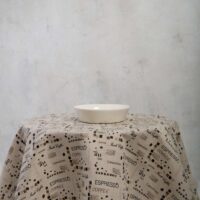 Round linen tablecloth, coffee pattern