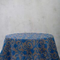 Blue Flower Ornament Round Linen Tablecloth