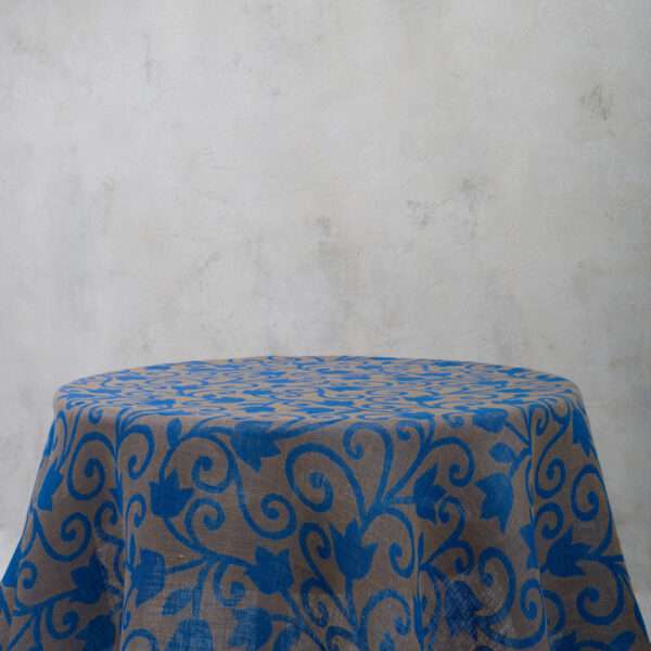 Blue Flower Ornament Round Linen Tablecloth Blue Flower Ornament Round Linen Tablecloth