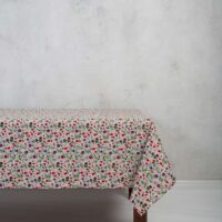 WILD STRAWBERRY AND FLOWERS LINEN TABLECLOTH