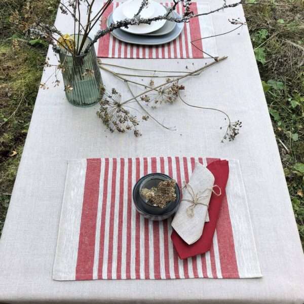 Red Thin Stripes Rustic Linen Placemat Red Thin Stripes Rustic Linen Placemat