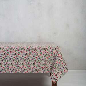 WILD STRAWBERRY AND FLOWERS LINEN TABLECLOTH