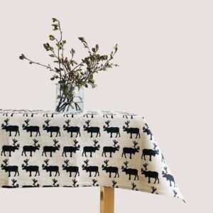 Black Reindeers Linen Tablecloth