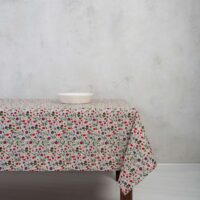 WILD STRAWBERRY AND FLOWERS LINEN TABLECLOTH