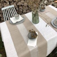 Classic Grey Linen Runner with Lace in the Middle
