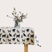 Black and Grey Cats Linen Tablecloth