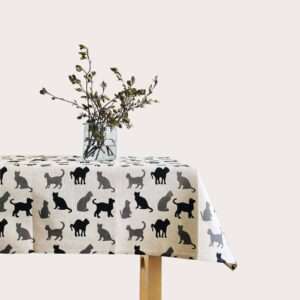 Black and Grey Cats Linen Tablecloth