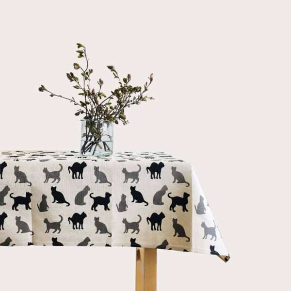 Black and Grey Cats Linen Tablecloth