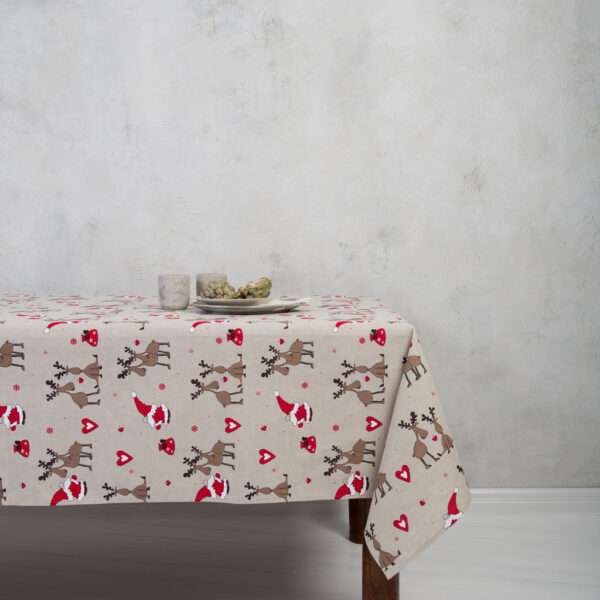 CHRISTMAS REINDEER LINEN TABLECLOTH CHRISTMAS REINDEER LINEN TABLECLOTH