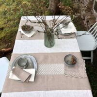 Classic Grey Linen Runner with Lace in the Middle