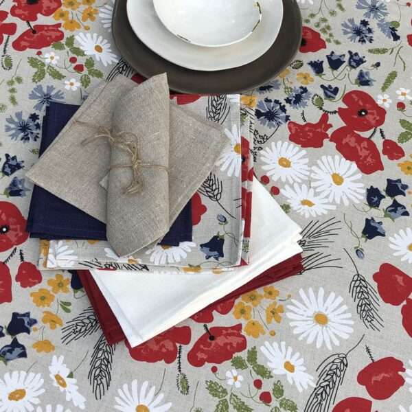 Poppies and Daisies Linen Tablecloth Poppies and Daisies Linen Tablecloth