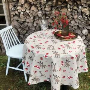 Christmas Reindeer Round Linen Tablecloth