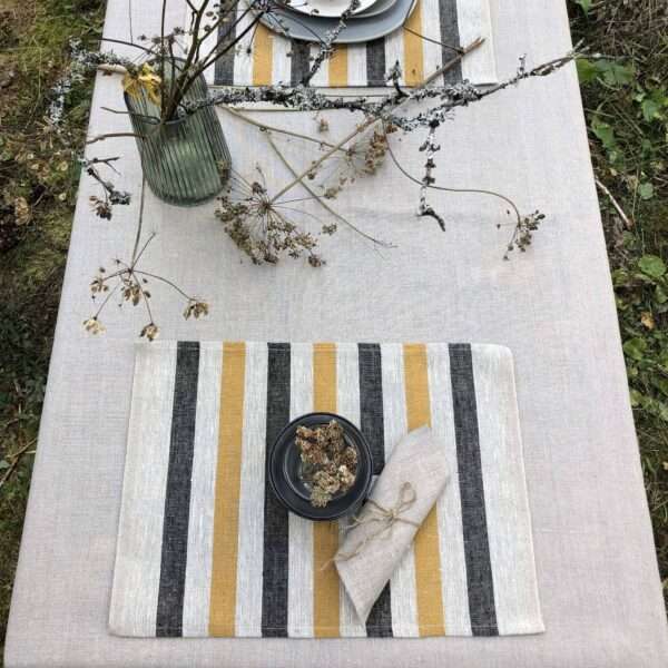 Black and Yellow Stripes Rustic Linen Placemat Black and Yellow Stripes Rustic Linen Placemat