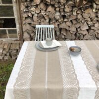 Classic Grey Linen Runner with Lace