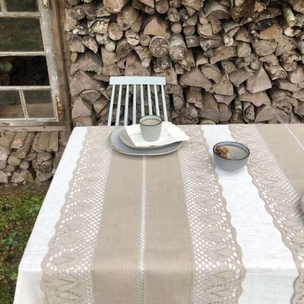 Classic Grey Linen Runner with Lace Classic Grey Linen Runner with Lace