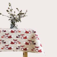 Red Foxes Linen Tablecloth